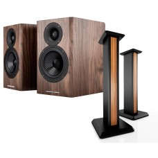 Acoustic Energy AE 500 & Stands Walnut Wood Veneer